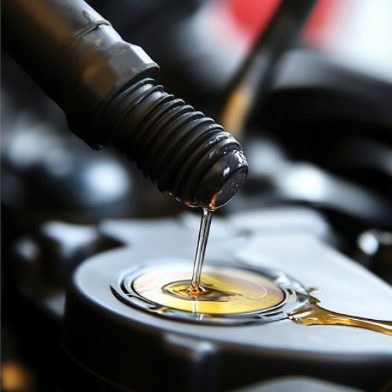 Schone motorolie wordt in de automotor gegoten ter voorbereiding of tijdens een kleine beurt bij F&M Autoservice